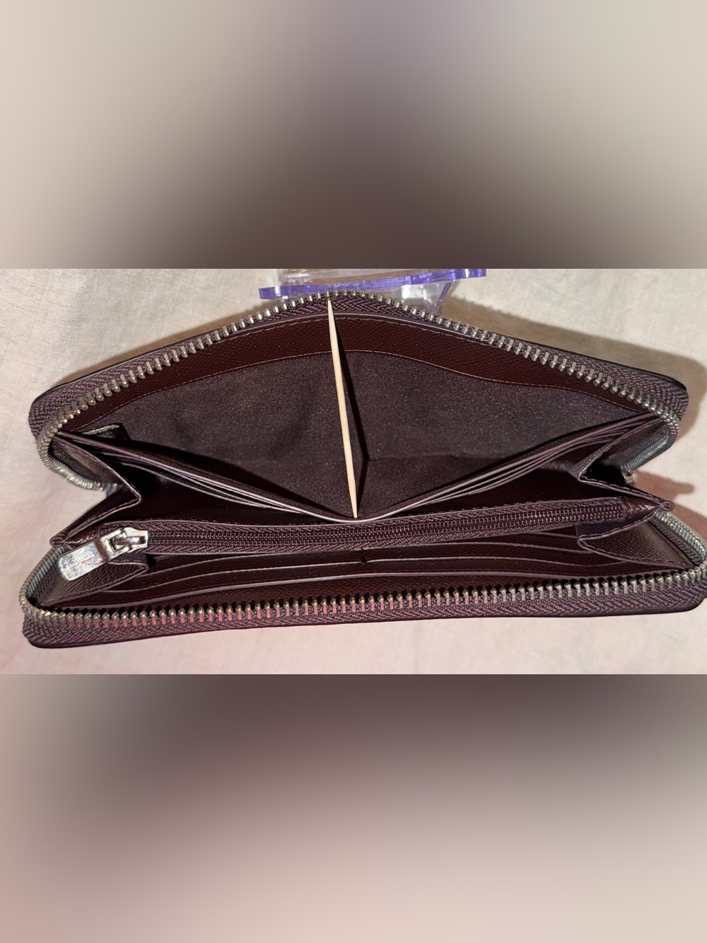 Coach Plum Zip-Around Saffiano Leather Wallet with Front Card Slot - Picture 7 of 15